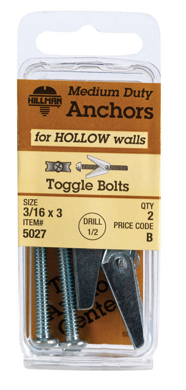 TOGGLE BOLT 3/16X3" 2PK