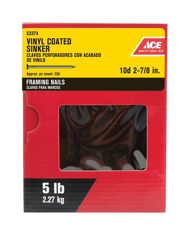 Ace 10D 2-7/8 in. Sinker Vinyl Steel Nail Checkered Head 5 lb