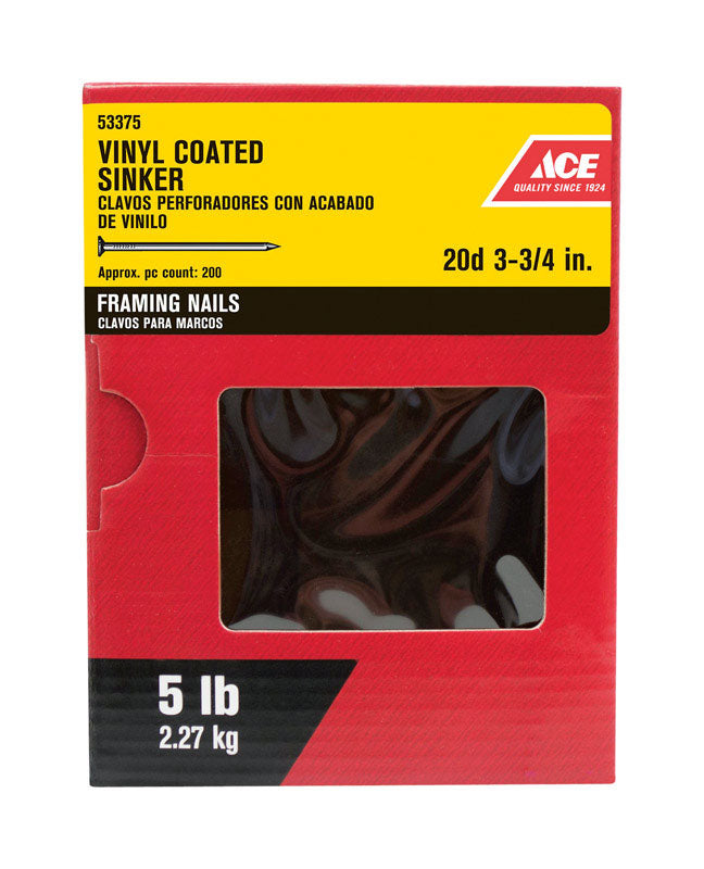 Ace 20D 3-3/4 in. Sinker Vinyl Steel Nail Checkered Head 5 lb