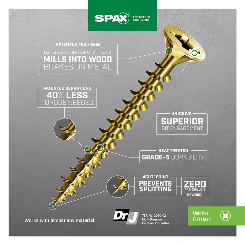 SPAX Multi-Material No. 6 Label X 1/2 in. L Unidrive Flat Head Construction Screws 50 pk