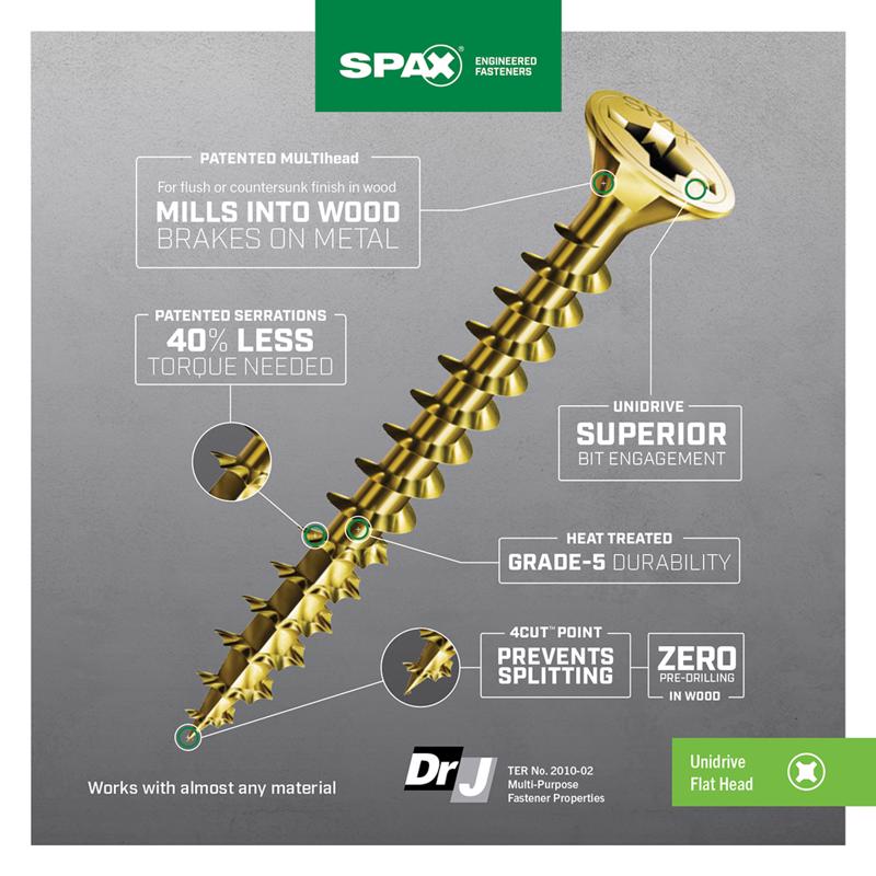 SPAX Multi-Material No. 8 Label X 2 in. L Unidrive Flat Head Construction Screws 20 pk