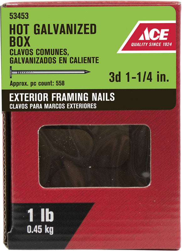 Ace 3D 1-1/4 in. Box Hot-Dipped Galvanized Steel Nail Flat Head 1 lb