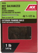 Ace 4D 1-1/2 in. Box Hot-Dipped Galvanized Steel Nail Flat Head 1 lb