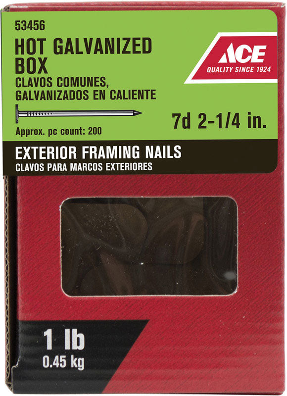 Ace 7D 2-1/4 in. Box Hot-Dipped Galvanized Steel Nail Flat Head 1 lb