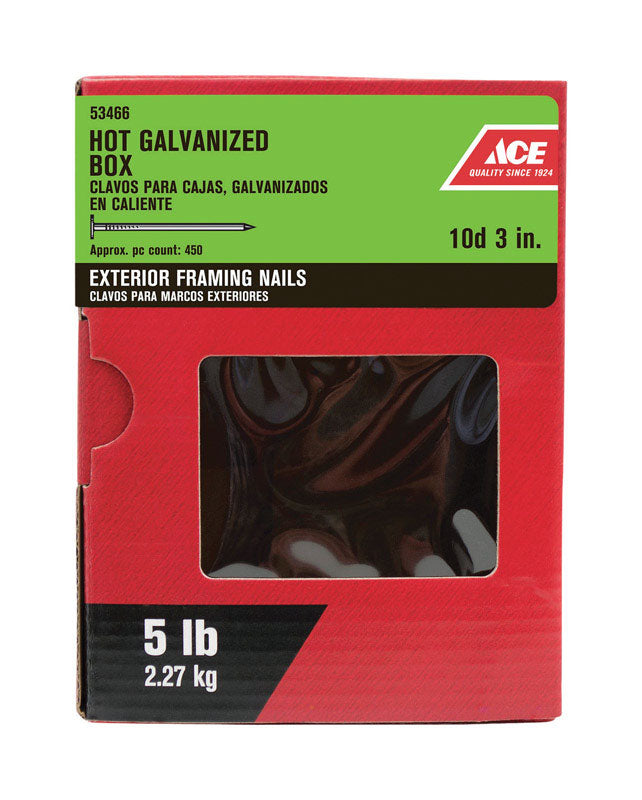 Ace 10D 3 in. Box Hot-Dipped Galvanized Steel Nail Flat Head 5 lb