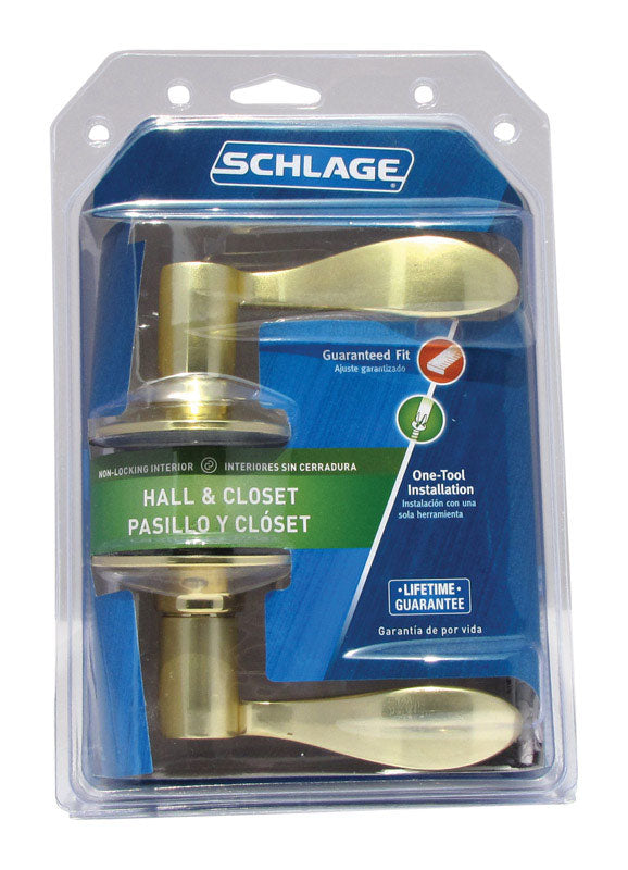 Schlage Accent Bright Brass Passage Lockset 1-3/4 in.