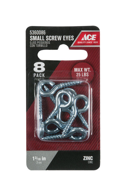 Ace 1/8 in. D X 1-3/16 in. L Zinc-Plated Steel Screw Eye 25 lb. cap. 8 pk