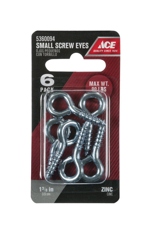 Ace 3/16 in. D X 1-3/8 in. L Zinc-Plated Steel Screw Eye 90 lb. cap. 6 pk