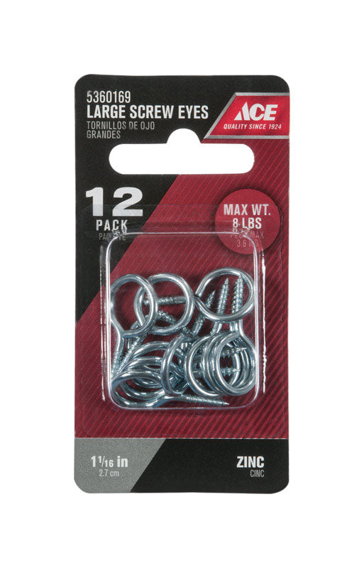 Ace 3/32 in. D X 1-1/16 in. L Zinc-Plated Steel Screw Eye 8 lb. cap. 12 pk
