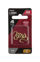Ace Small Polished Brass Green Brass 0.6875 in. L S-Hook 5 lb 4 pk