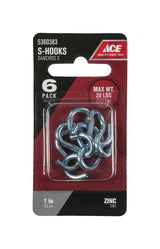 Ace Medium Zinc-Plated Silver Steel 1 in. L Heavy S-Hook 20 lb 6 pk