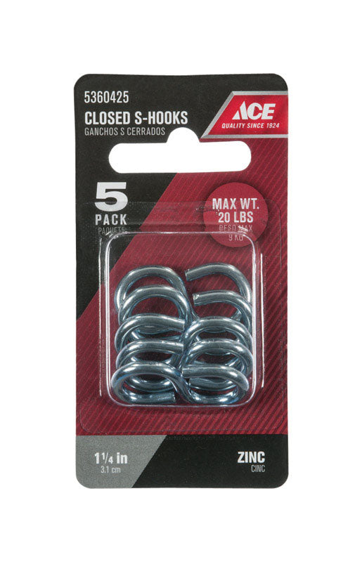 Ace Small Zinc-Plated Silver Steel 1.25 in. L Eight Hook 20 lb 5 pk