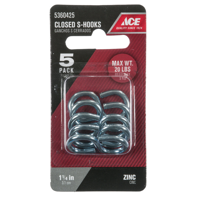 Ace Small Zinc-Plated Silver Steel 1.25 in. L Eight Hook 20 lb 5 pk