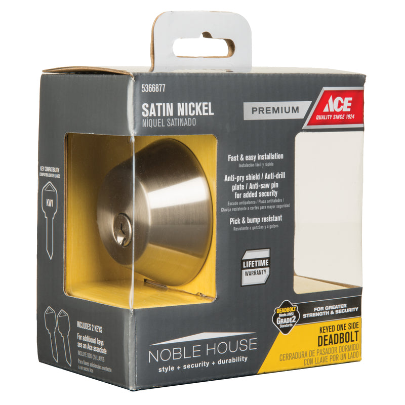 Ace Satin Nickel Metal Single Cylinder Deadbolt