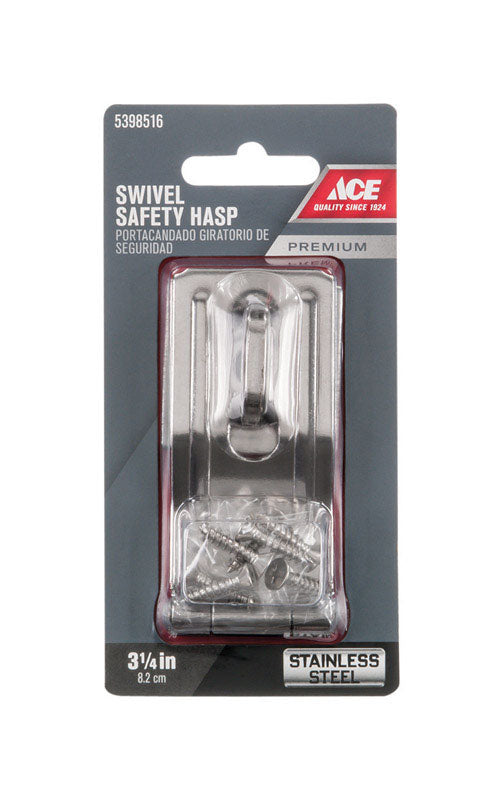 Ace Stainless Steel 3-1/4 in. L Swivel Staple Safety Hasp
