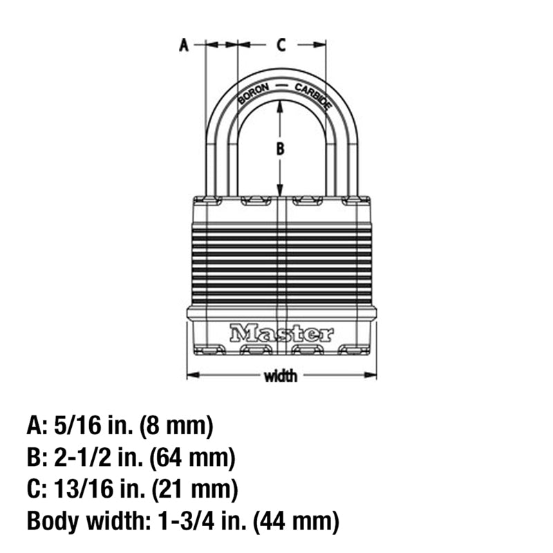 Master Lock 1-9/16 in. H X 11/16 in. W X 1-3/4 in. L Steel Dual Ball Bearing Locking Padlock Keyed A