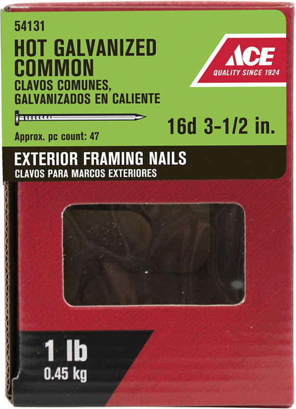 Ace 16D 3-1/2 in. Common Hot-Dipped Galvanized Steel Nail Flat Head 1 lb