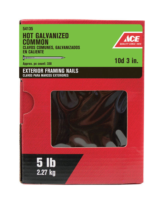 Ace 10D 3 in. Common Hot-Dipped Galvanized Steel Nail Flat Head 5 lb