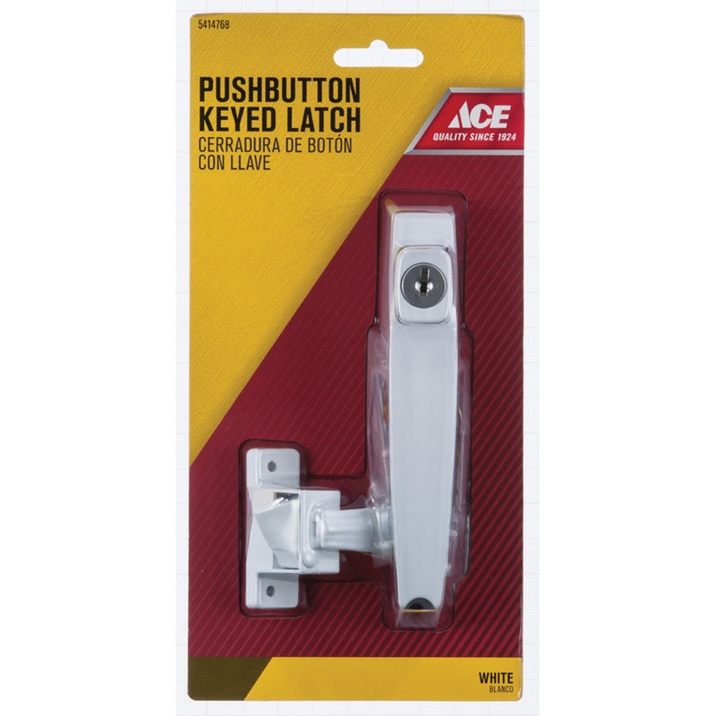 Ace White White Steel Push Button Keyed Latch 1 pk