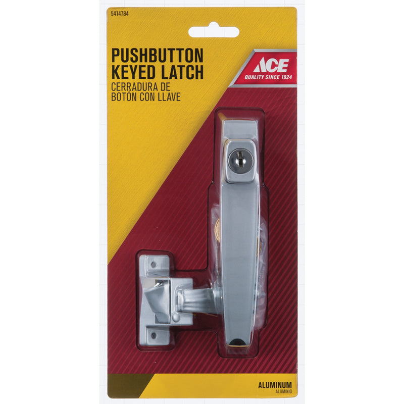 Ace Aluminum Silver Steel Push Button Keyed Latch 1 pk