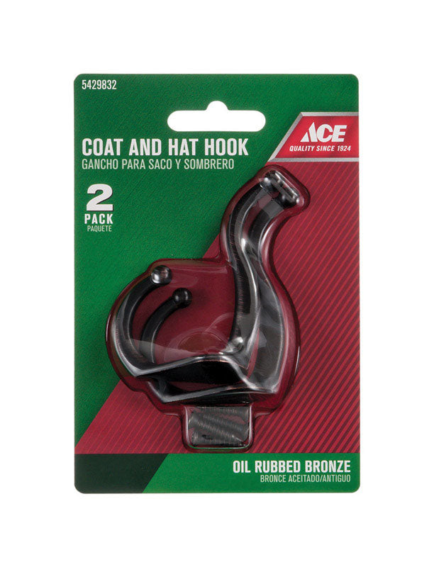 Ace 3 in. L Zinc-Plated Bronze Metal Medium Coat and Hat Hook 2 pk