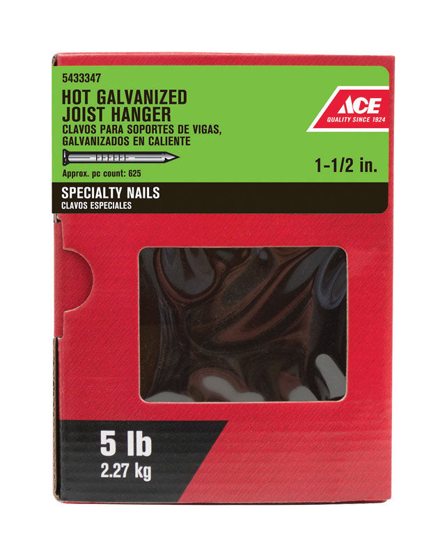 Ace 1-1/2 in. Joist Hanger Hot-Dipped Galvanized Steel Nail Flat Head 5 lb