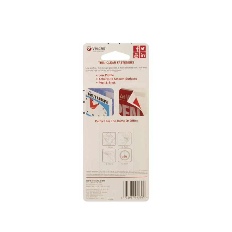 VELCRO Brand Thin Clear Small Nylon Hook and Loop Fastener 7/8 in. L 12 pk