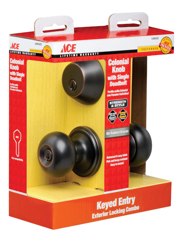 Ace Colonial Oil Rubbed Bronze Knob and Deadbolt Set 1-3/4 in.