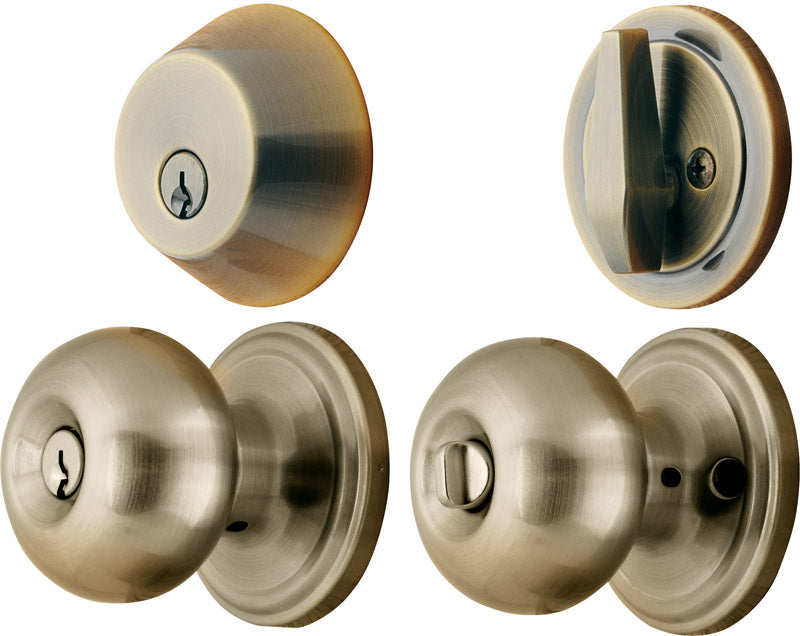 Ace Colonial Antique Brass Knob and Deadbolt Set 1-3/4 in.