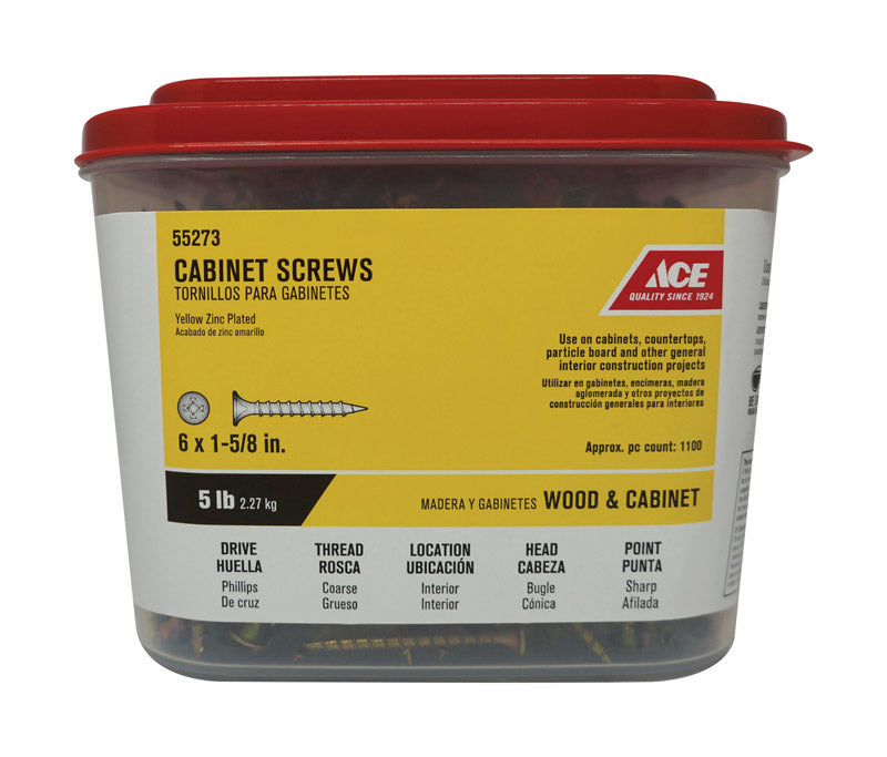 Ace No. 6 X 1-5/8 in. L Phillips Yellow Dichromate Cabinet Screws 5 lb 1100 pk