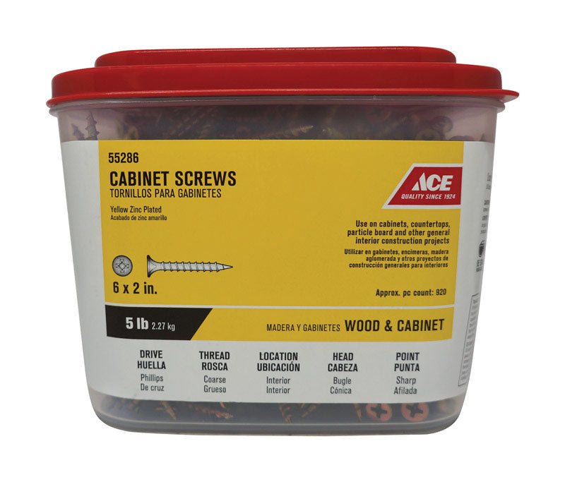 Ace No. 6 X 2 in. L Phillips Yellow Dichromate Cabinet Screws 5 lb 920 pk