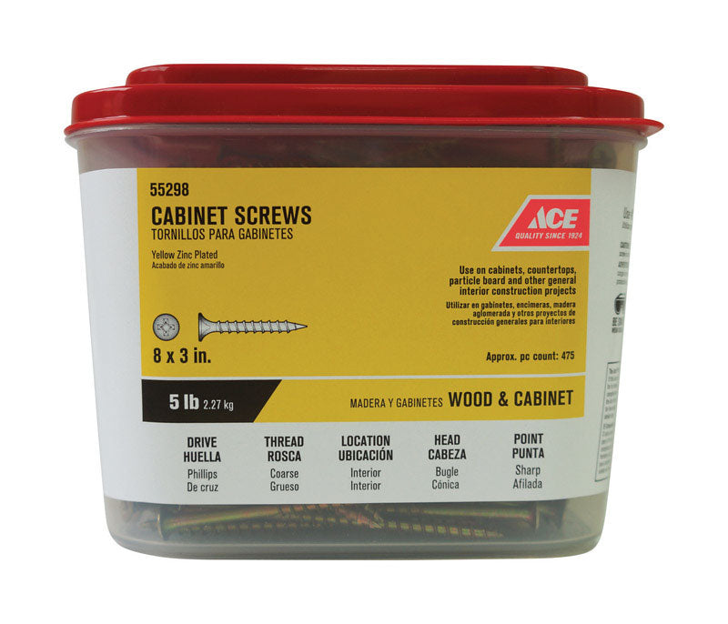 Ace No. 8 X 3 in. L Phillips Yellow Zinc Cabinet Screws 5 lb 475 pk