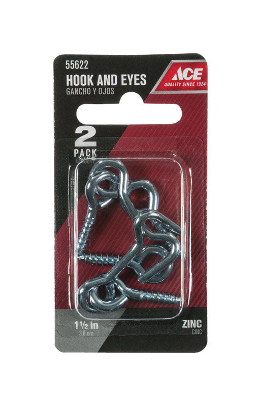 Ace Small Zinc-Plated Silver Steel 1.5 in. L Hook and Eye 2 pk