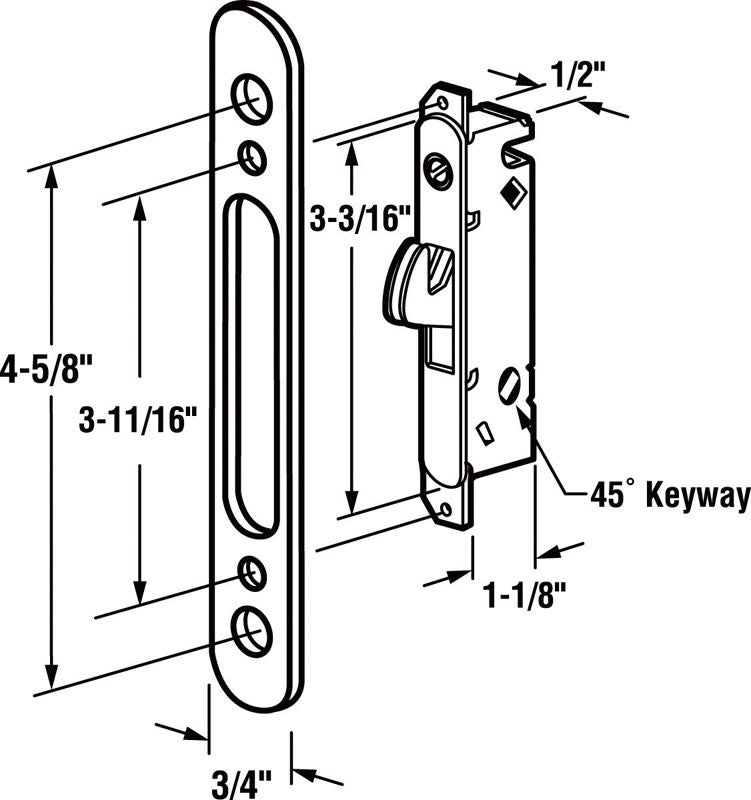 Prime-Line Steel Indoor and Outdoor Mortise Lock And Keeper