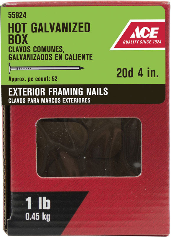 Ace 20D 4 in. Box Hot-Dipped Galvanized Steel Nail Flat Head 1 lb