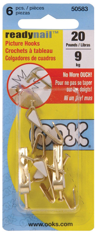 OOK ReadyNail Brass-Plated Conventional Picture Hook 20 lb 6 pk