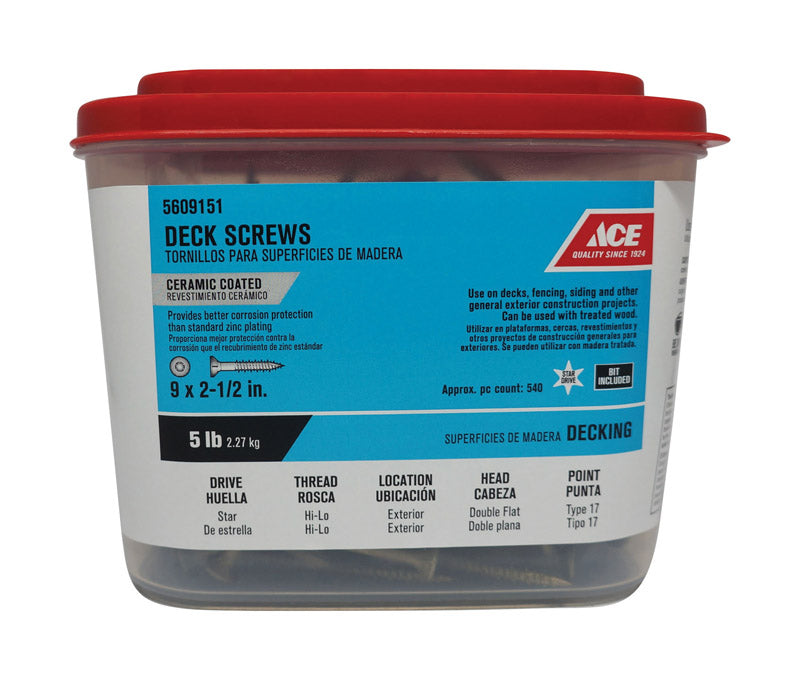 Ace No. 9 X 2-1/2 in. L Star Double Flat Head Premium Deck Screws 5 lb 555 pk