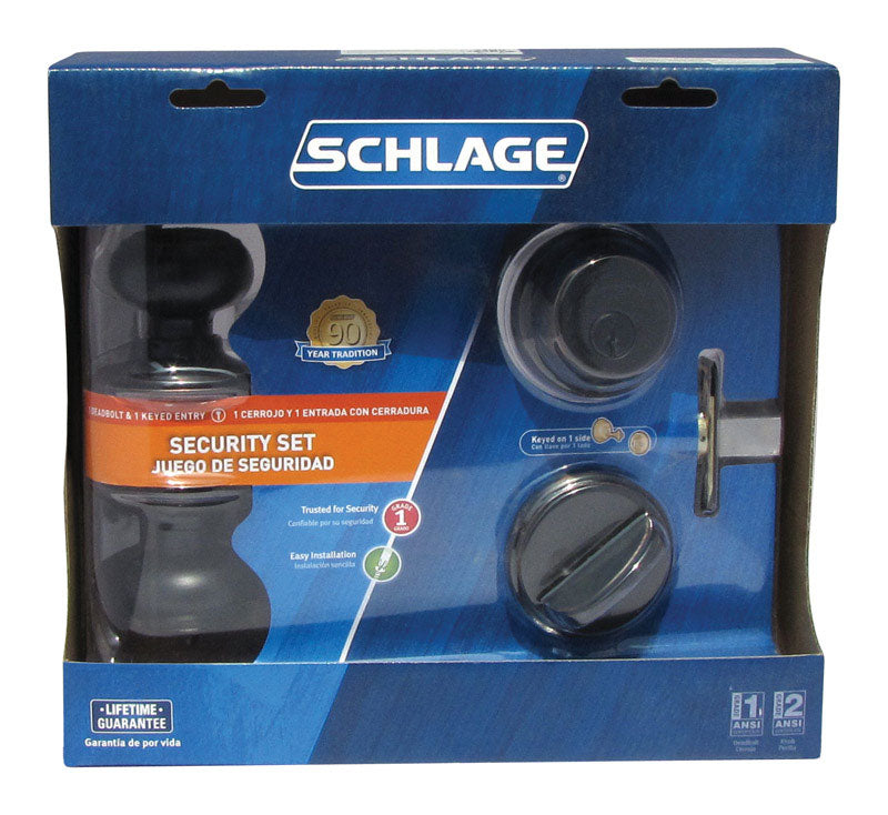 Schlage Georgian Aged Bronze Knob and Single Cylinder Deadbolt 1-3/4 in.