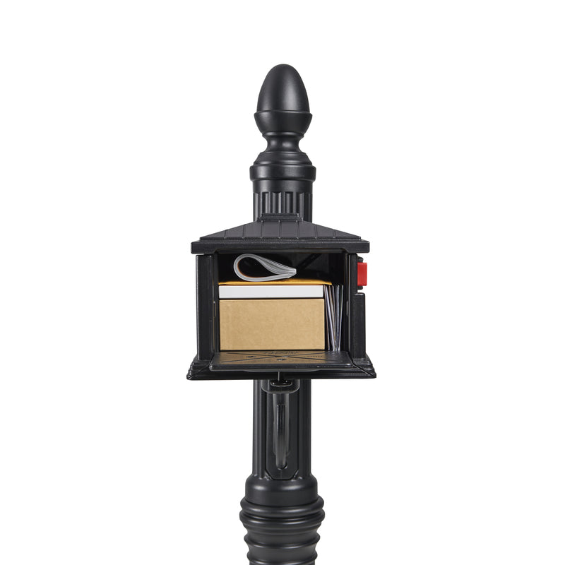 Gibraltar Mailboxes Stratford Decorative Plastic Post Mount Black Mailbox