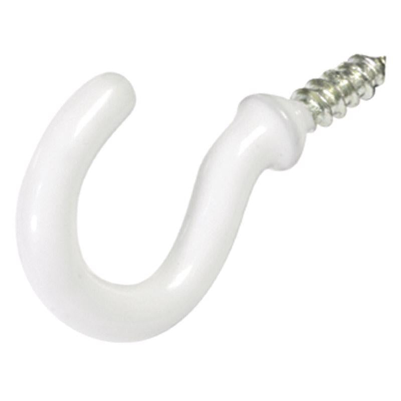 HILLMAN Small Vinyl Coated White Steel 7/8 in. L Hook 1 lb 6 pk