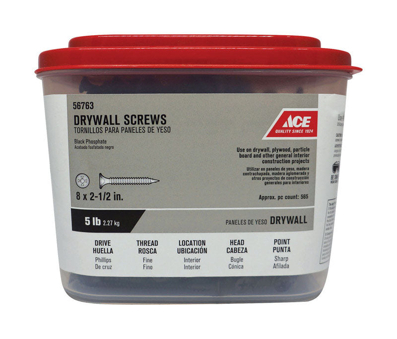 Ace No. 8 wire X 2-1/2 in. L Phillips Drywall Screws 5 lb 560 pk