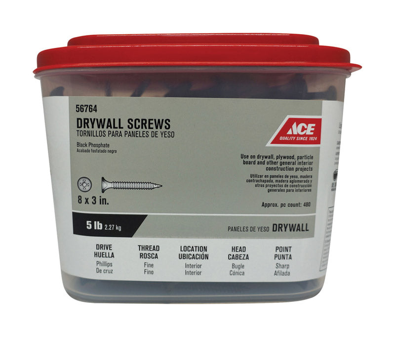 Ace No. 8 wire X 3 in. L Phillips Drywall Screws 5 lb 472 pk