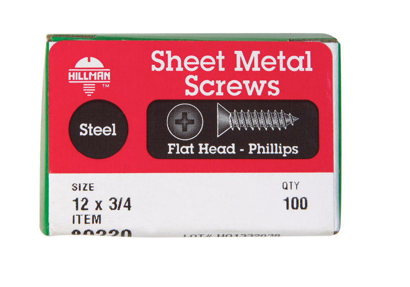 Hillman No. 12 X 3/4 in. L Phillips Flat Head Sheet Metal Screws 100 pk