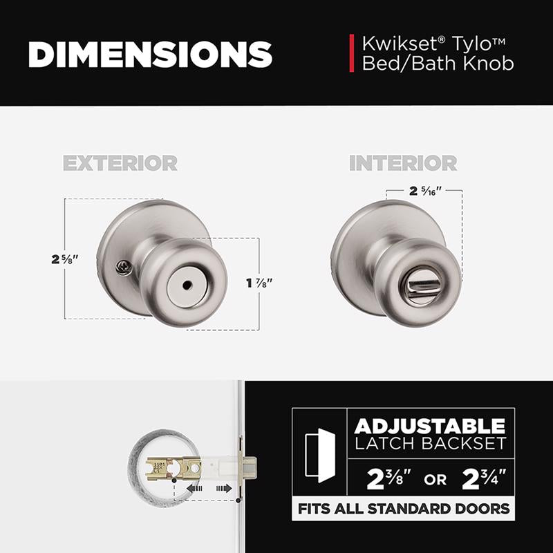 Kwikset Tylo Satin Nickel Privacy Knob Right or Left Handed