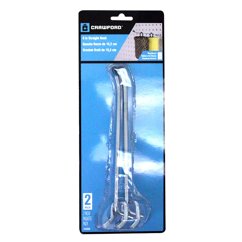 Crawford Zinc Plated Silver Steel 6 in. Peg Hooks 2 pk