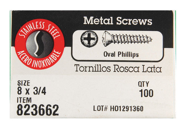SCRW SM PH OH 8X3/4"B100