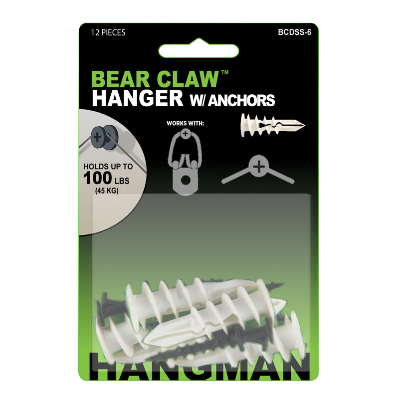 Hangman Bear Claw White Self-Drilling Wall Hangers w/Anchors 100 lb 6 each