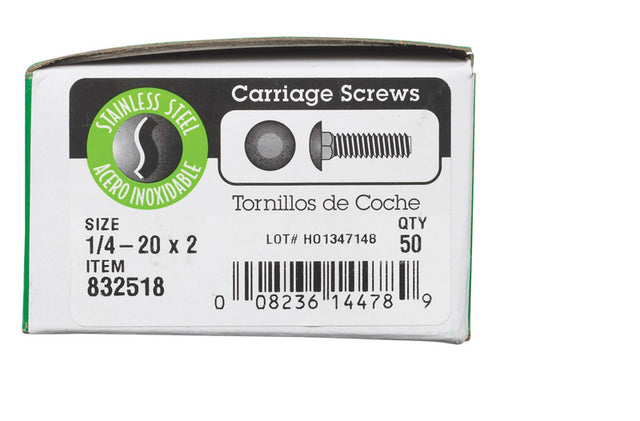BOLT CARRIAGE 1/4X2" SS