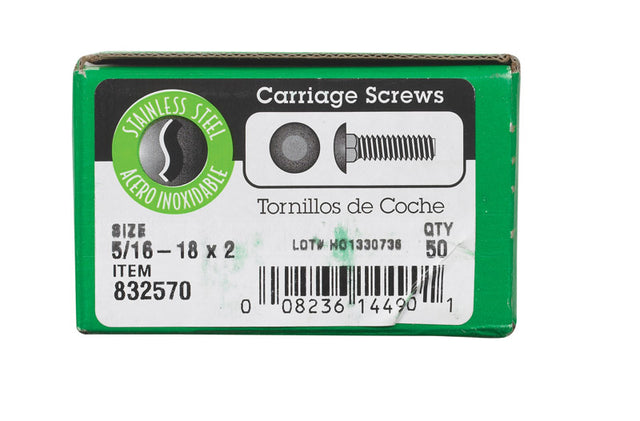 BOLT CARRAG 5/16X2" SS