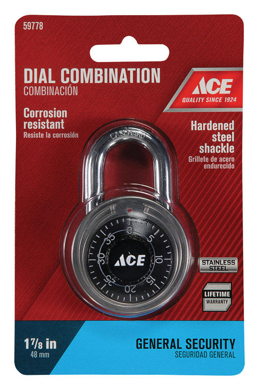 Ace 1-7/8 in. H X 1-7/8 in. W X 3/4 in. L Stainless Steel Combination Dial Padlock